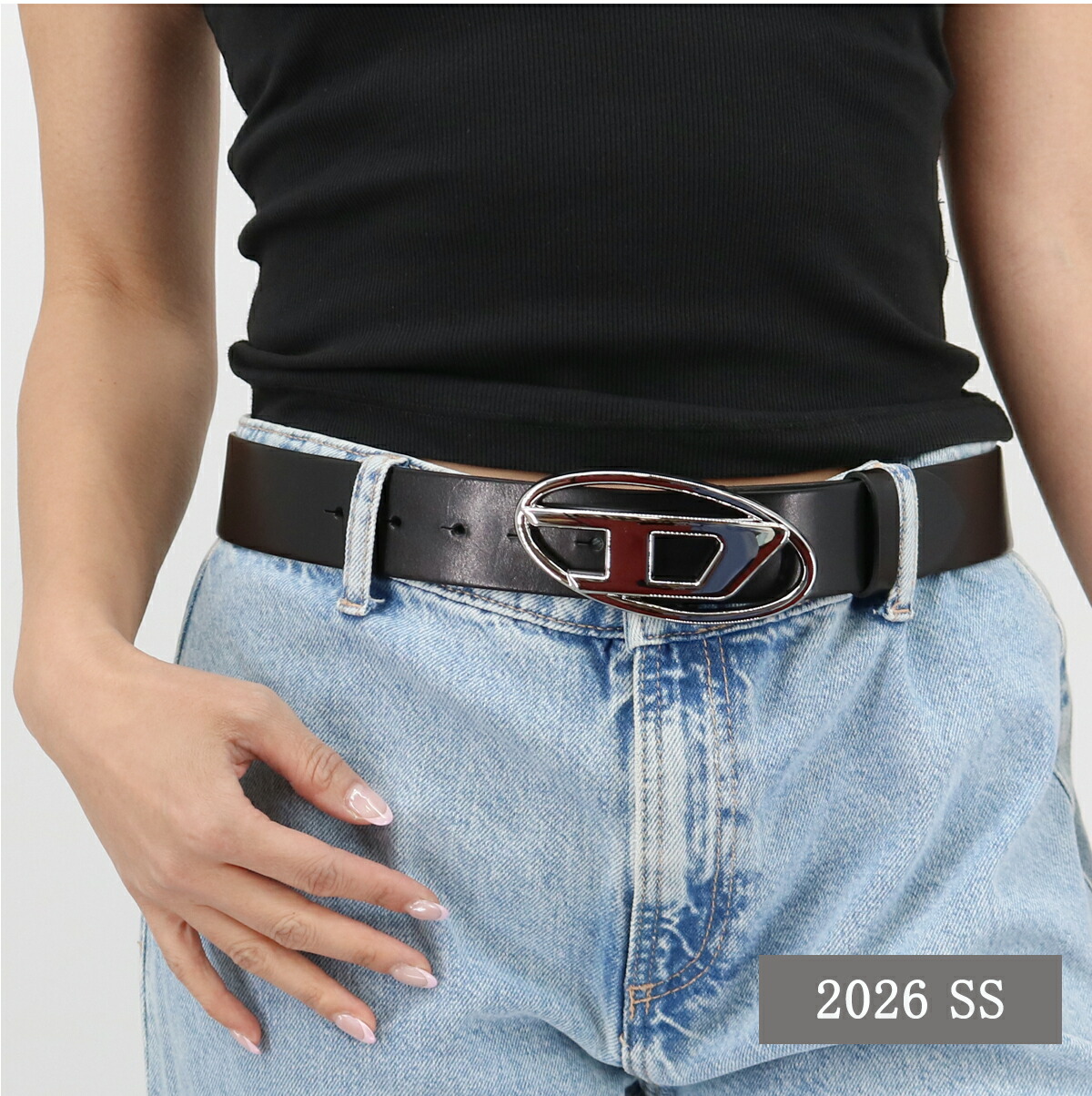 ■DIESEL ディーゼル レザーベルト X08727 PR666 B-1DR W オーバルDロゴバックル ブラック メンズ レディース ユニセックス プレゼント