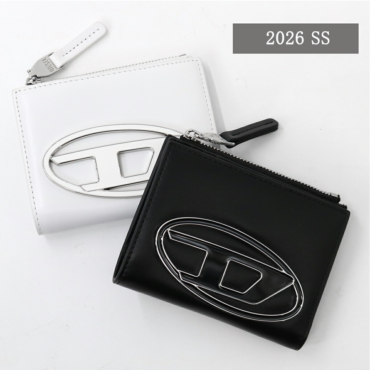 ■DIESEL ディーゼル 二つ折り財布 X09888 PR818 1DR BI-FOLD ZIP II コンパクト ミニ財布 レザー オーバルDロゴ 小銭入れあり レディース ユニセックス プレゼント ブランド