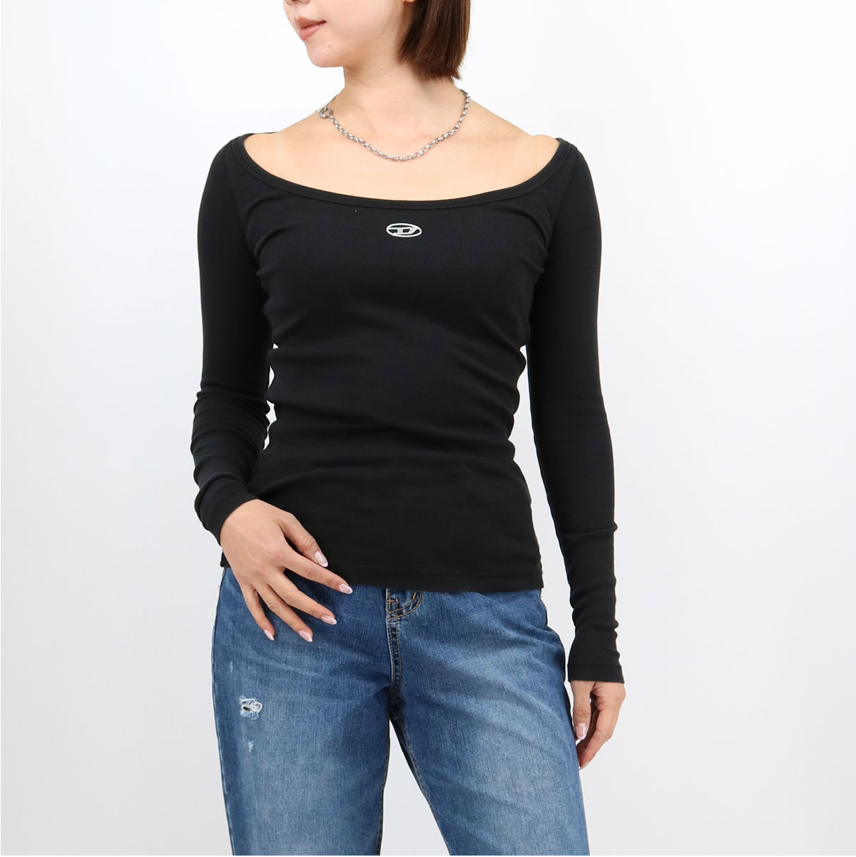 ■DIESEL ディーゼル 長袖Tシャツ A19909 0JMBA T-BAL-OD オーバルDロゴ LS TEE カットソー ロンT バレエネック レディース ブランド|RAYMART-レイマート-