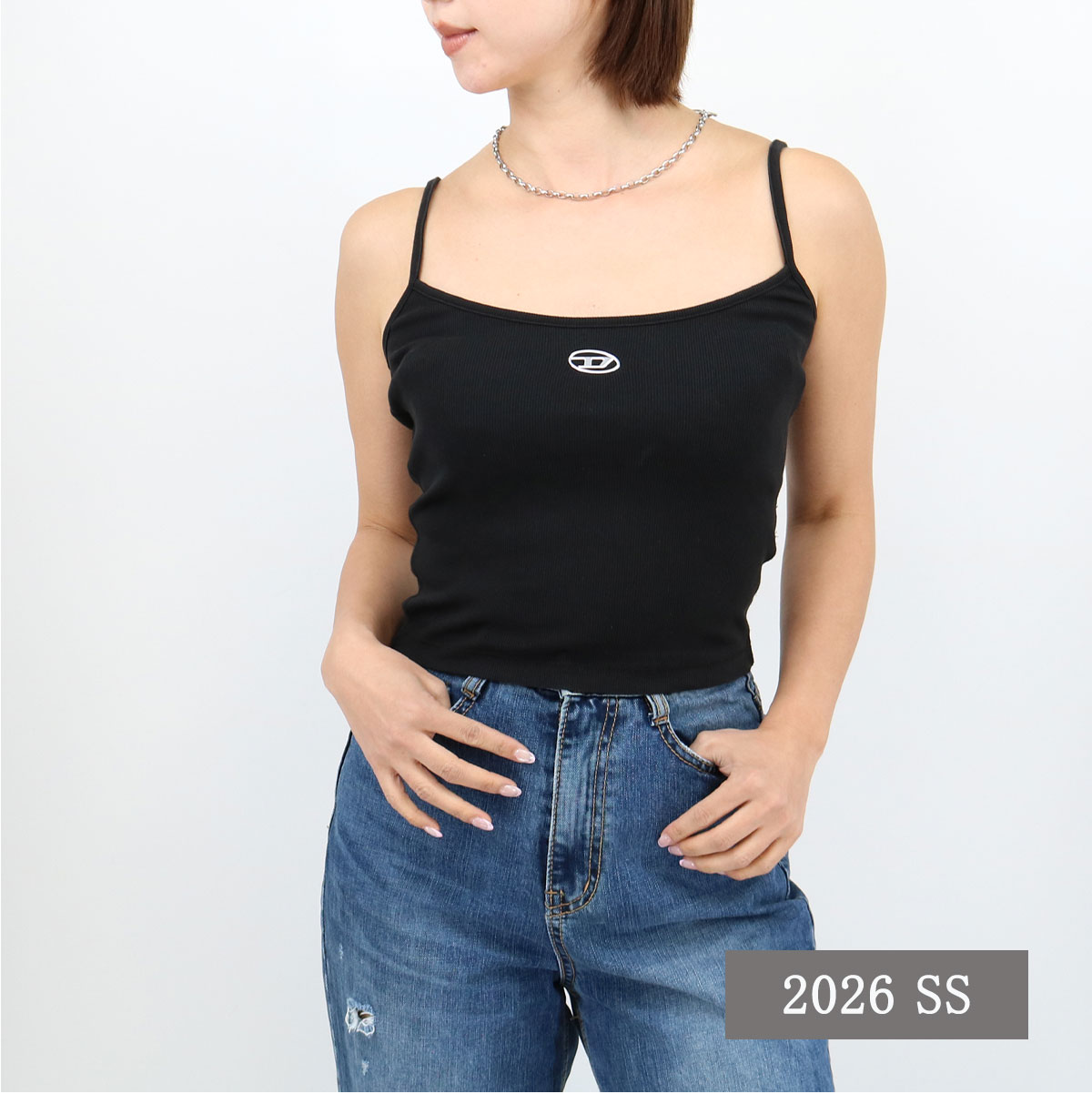 ■DIESEL ディーゼル キャミソール A19911 0JMBA T-HUPY-OD タンクトップ オーバルDロゴ ショート丈 レディース ブランド