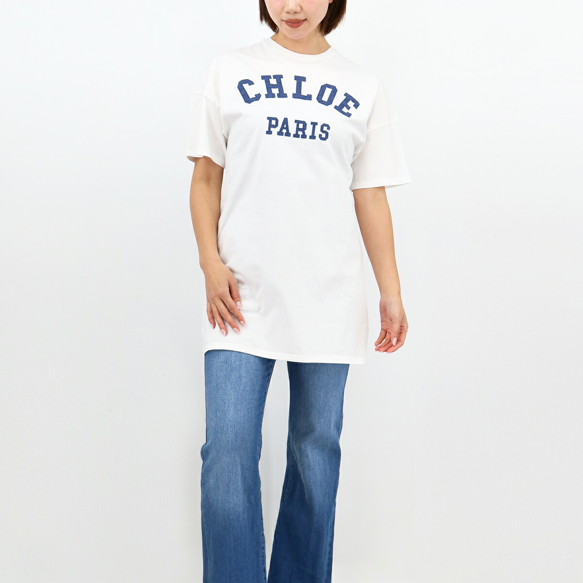 ■CHLOE KIDS クロエ キッズ ロゴTシャツ C21239 【大人もOK！】 レディース トップス カットソー 半袖 クルーネック SS TEE ロング丈 白 子供 ガールズ ブランド