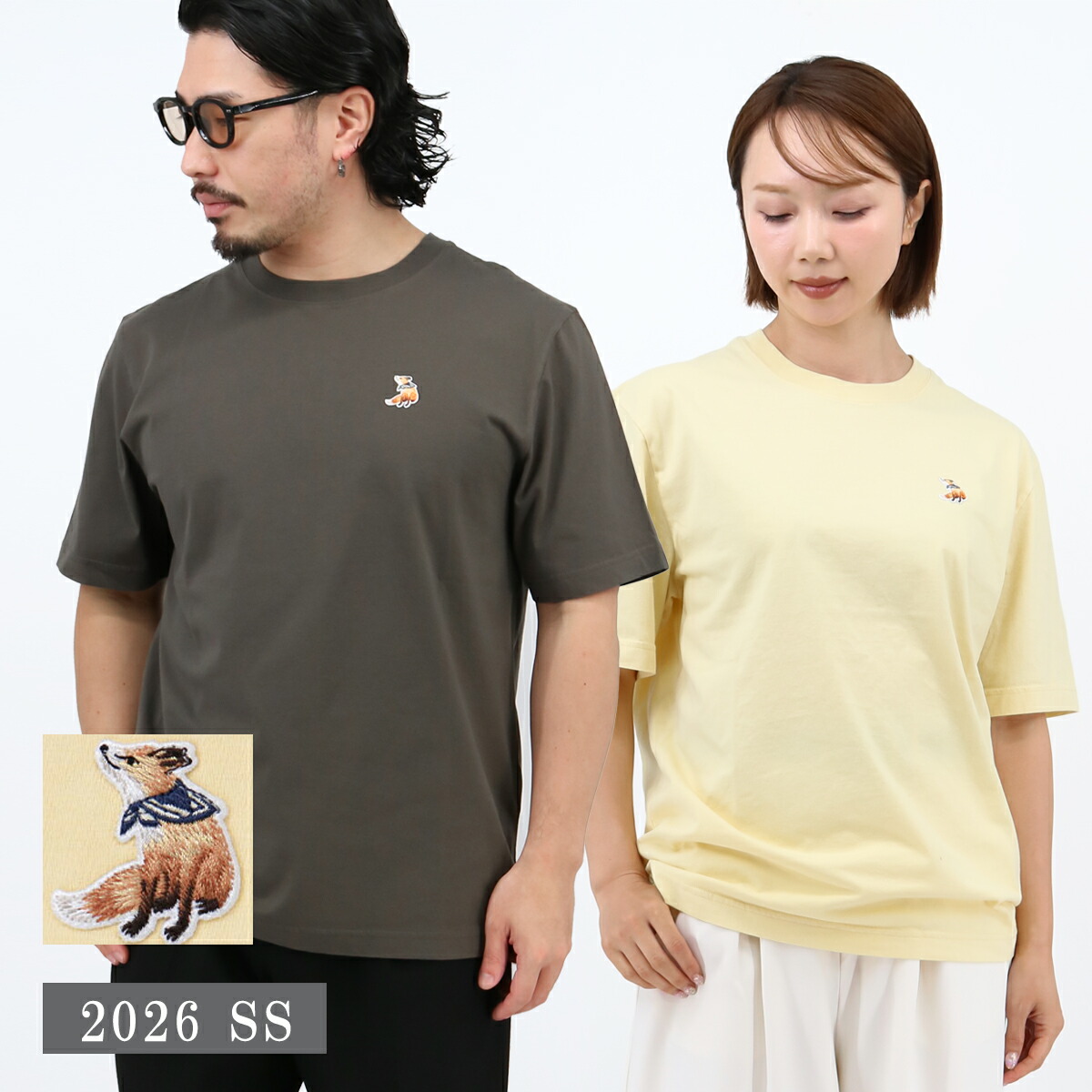 ■MAISON KITSUNE メゾンキツネ ロゴTシャツ QM00102KJ7026 DREAMING FOX COMFORT TEE メンズ 半袖 クルーネック レディース ユニセックス SS TEE コットン ブランド