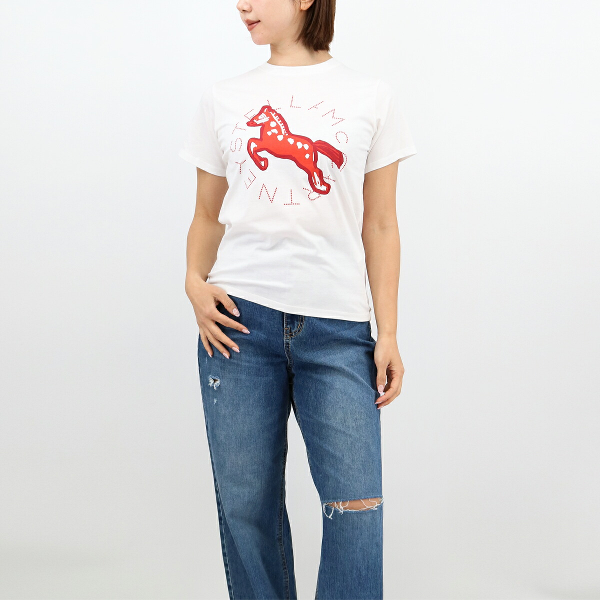 ■STELLA McCARTNEY KIDS ステラマッカートニー キッズ TY8S31 Z0434 大人もOK！ 半袖ロゴTシャツ 子供服 レディース カットソ－ SS TEE 馬プリント クルーネック ブランド