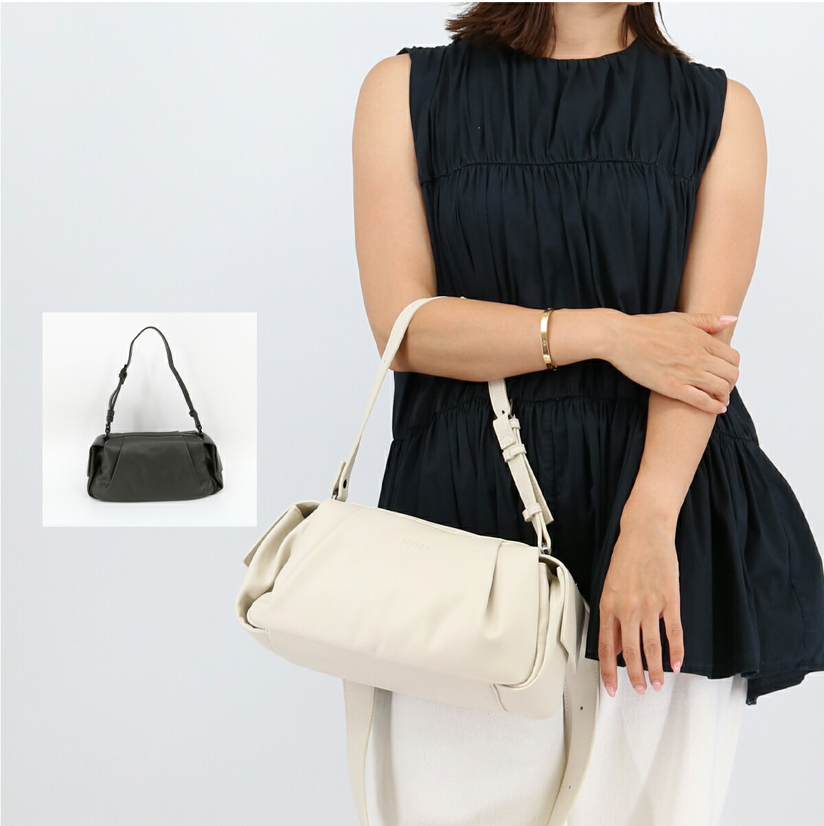 ■HVISK ヴィスク Elbie Soft Structure Shadow Grey Butter White ショルダーバッグ ハンドバッグ 2way レディース クロスボディ ポシェット ギャザー 鞄 ブランドBAG【cp_0703】｜ＲＡＹＭＡＲＴ-レイマート-