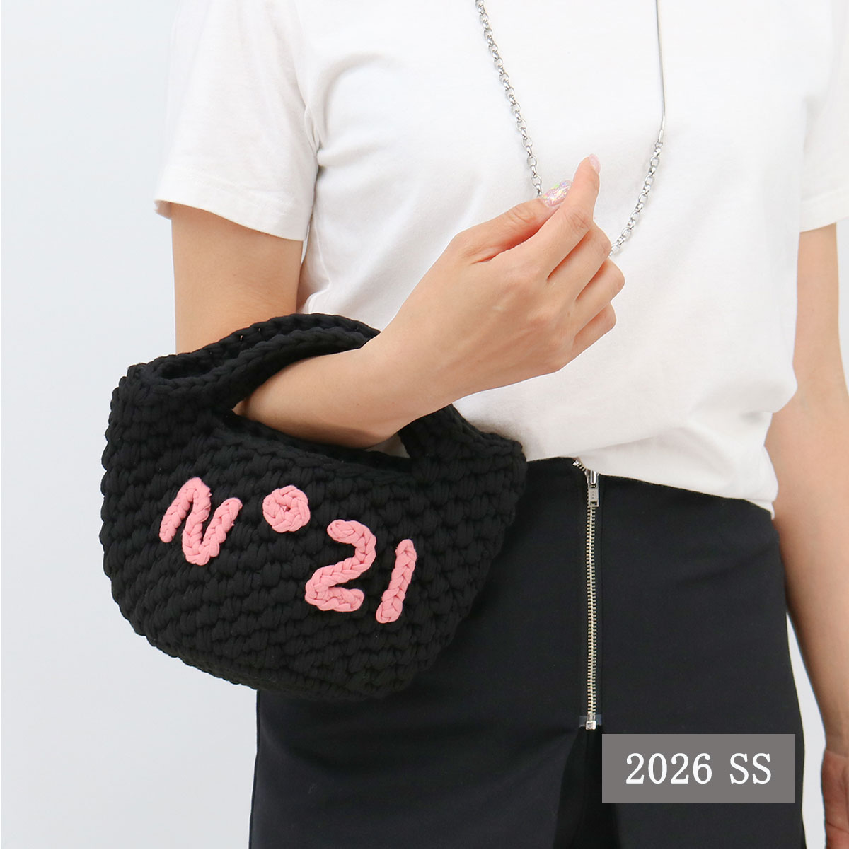 ■N&deg;21 KIDS ヌメロヴェントゥーノ キッズ 大人もOK ハンドバッグ N210CZ N0504 ミニバッグ ロゴ インターシャトートバッグ レディース 子供 ブランドBAG【かごBAG】【cp_0703】｜ＲＡＹＭＡＲＴ-レイマート-