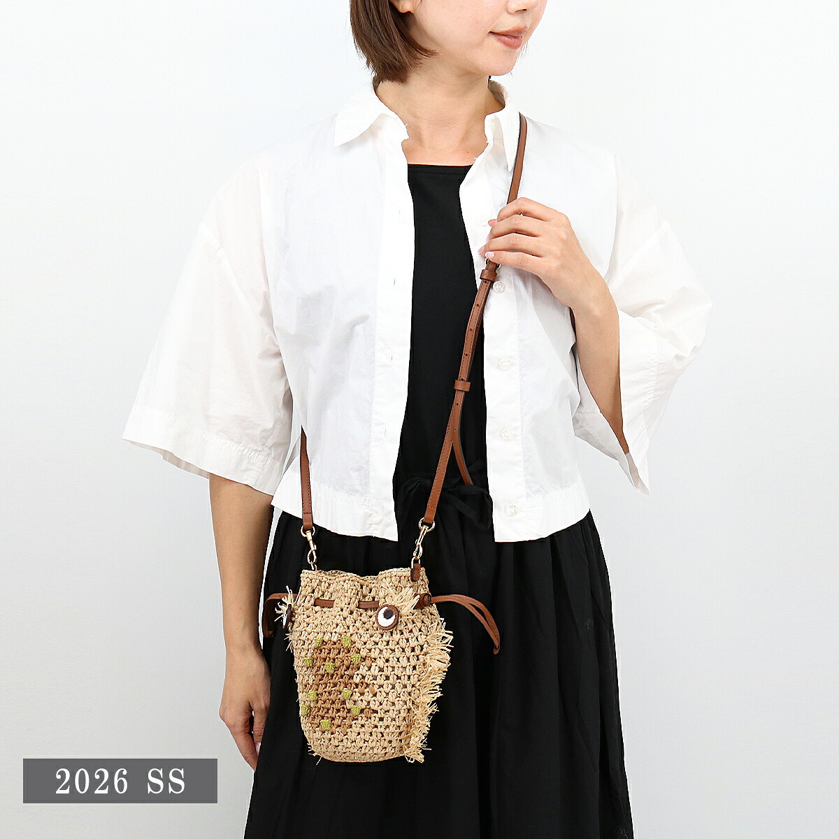 ■ANYA HINDMARCH アニヤ ハインドマーチ 203760 ショルダーバッグ ラフィア Cross Body Creatures in Raffia PECAN かごバッグ ポシェット 鞄 ラフィア ドローストリング ミニ巾着バスケットバッグ【かごBAG】【cp_0703】|RAYMART-レイマート-