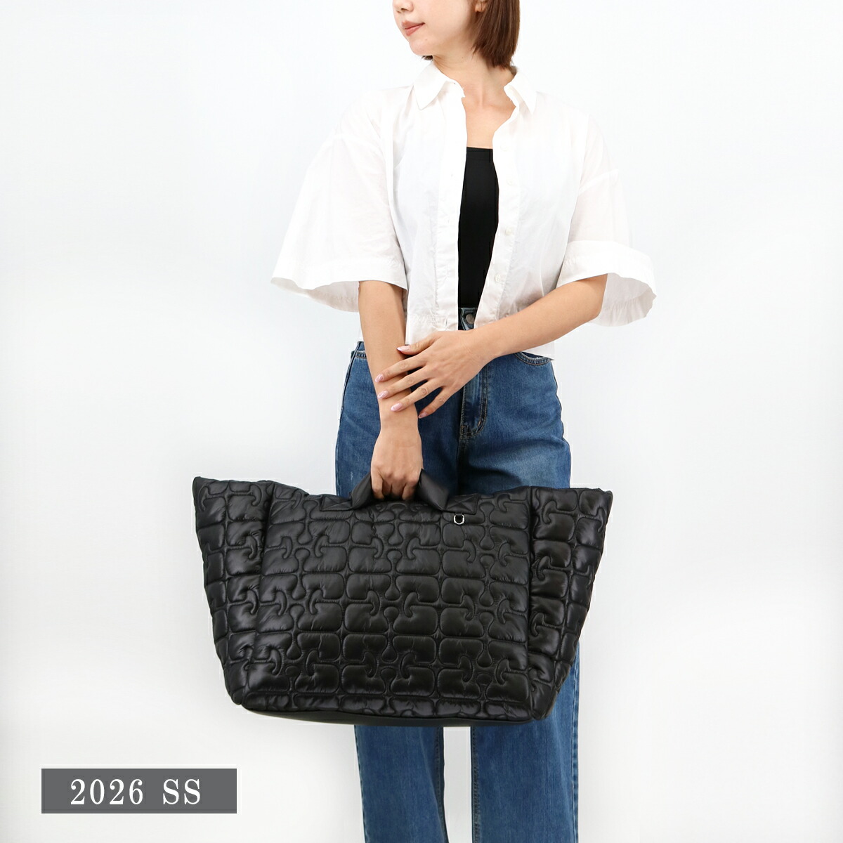 ■GANNI ガニー トートバッグ B2080003 Re-Tech Quilted Tote 肩掛けOK ハンドバッグ 2way キルティング ナイロン A4収納OK 大容量 BLACK 黒 鞄｜ＲＡＹＭＡＲＴ-レイマート-