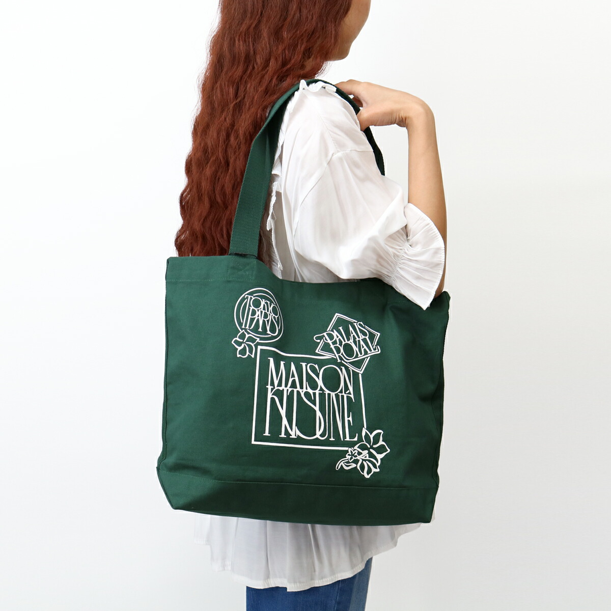 ■MAISON KITSUNE メゾン キツネ キャンバストートバッグ QU05118WW9042 ART NOUVEAU STAMP メンズ レディース ユニセックス グリーン A4収納可能 ショルダー可能 ブランド BAG 鞄｜ＲＡＹＭＡＲＴ-レイマート-
