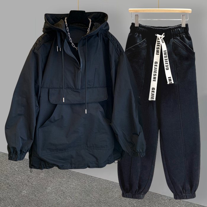 上下セット パンツ パーカー ジャージ メンズ 2点セット おしゃれ 秋冬 無地 長袖 開襟 プルオーバー メンズファッション 兄系 フードパ|RAY588 店