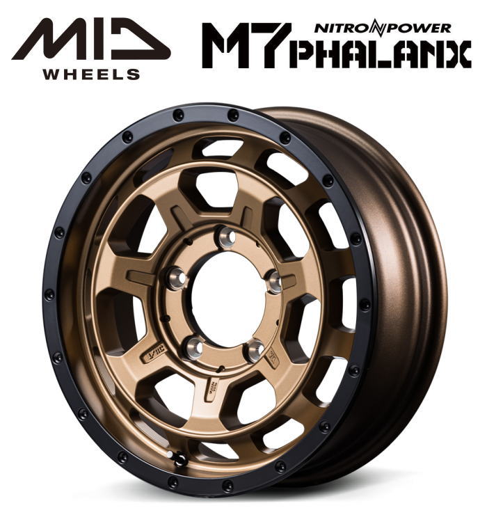 【送料無料・代引き可】【ホイール1本単品】MID NITROPOWER M7 PHALANX M7 ファランクス 16インチ 5.5J インセット20 5穴 P.C.D. 139.7 マットブロンズ/リムブラック ジムニー JB23W JB64W｜レイブロス　店