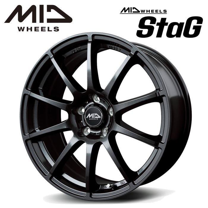 【シュナイダーセンターキャップとなります】【送料無料・代引き可】【ホイール4本】MID WHEELS STAG スタッグ 17インチ 6.5J インセット40 5HOLE P.C.D. 114.3 ストロングガンメタ