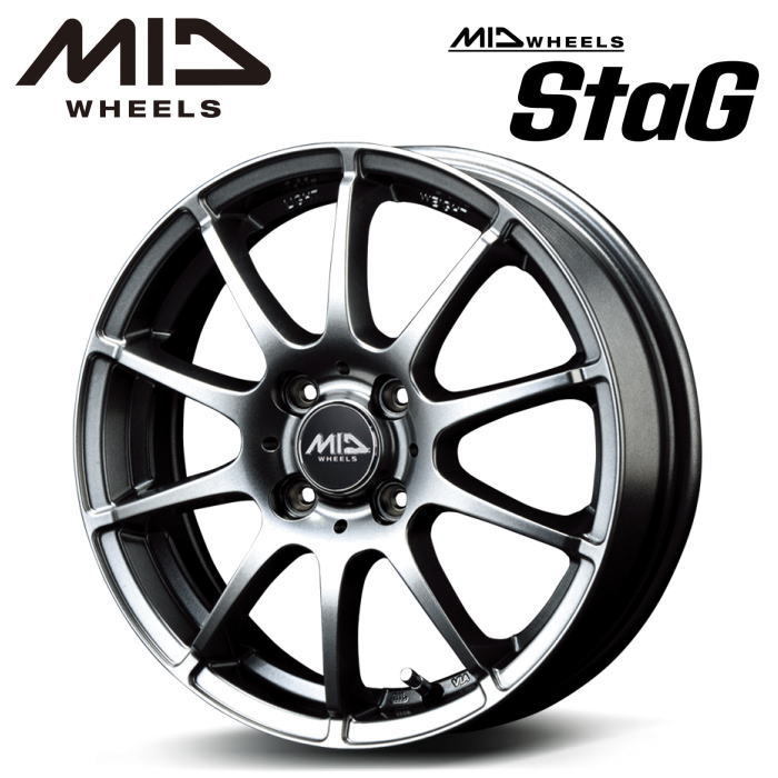 【送料無料・代引き可】【ホイール4本】MID WHEELS STAG スタッグ 16インチ 6J インセット43 4穴 P.C.D. 100 メタリックグレー|レイブロス 店