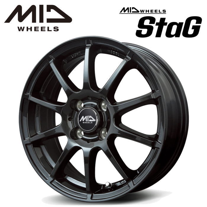 【送料無料・代引き可】【ホイール4本】MID WHEELS STAG スタッグ 14インチ 5.5J インセット38 4HOLE P.C.D. 100 ストロングガンメタ