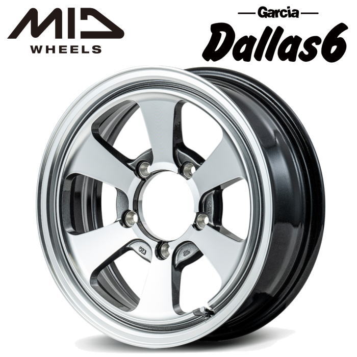 【送料無料・代引き可】【ホイール4本】MID GARCIA Dallas6 ガルシア ダラス6 16インチ 5.5J インセット20 5穴 P.C.D.139.7 ポリッシュライングレー ジムニー JB23W JB64W AZオフロード JM23W