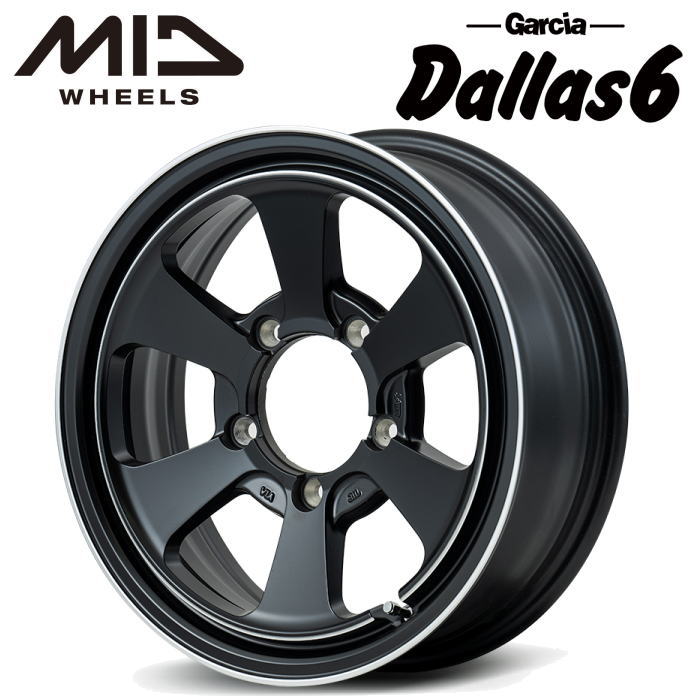 【送料無料・代引き可】【ホイール4本】MID GARCIA Dallas6 ガルシア ダラス6 16インチ 5.5J インセット20 5穴 P.C.D.139.7 セミグロスブラック/デュアルポリッシュ ジムニー JB23W JB64W AZオフロード JM23W
