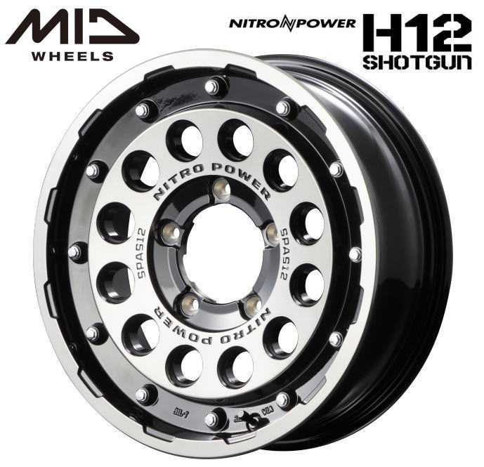 【送料無料・代引き可】【ホイール単品1本】マルカサービス NITRO POWER H12SHOTGUN H12ショットガン 16インチ 5.5J インセット20 5穴 PCD 139.7 ブラッククリア/マシニング|レイブロス 店