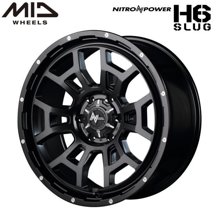 【送料無料・代引き可】【ホイール単品1本】マルカサービス NITRO POWER H6SLUG H6スラッグ 16インチ 6.5J インセット38 6穴 PCD 139.7 セミグロスブラック/マシニング|レイブロス 店