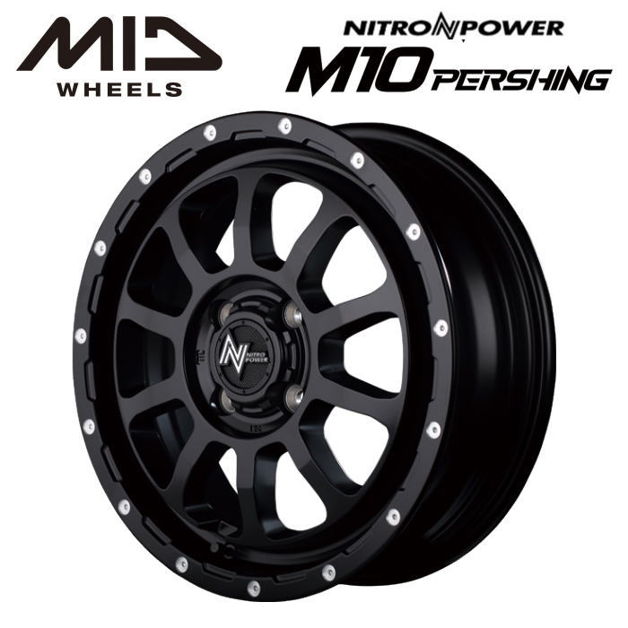 【送料無料・代引き可】【ホイール4本セット】マルカサービス NITRO POWER M10 PERSING KC 14インチ 4.5J インセット45 4穴 PCD 100 セミグロスブラック/マシニング|レイブロス 店