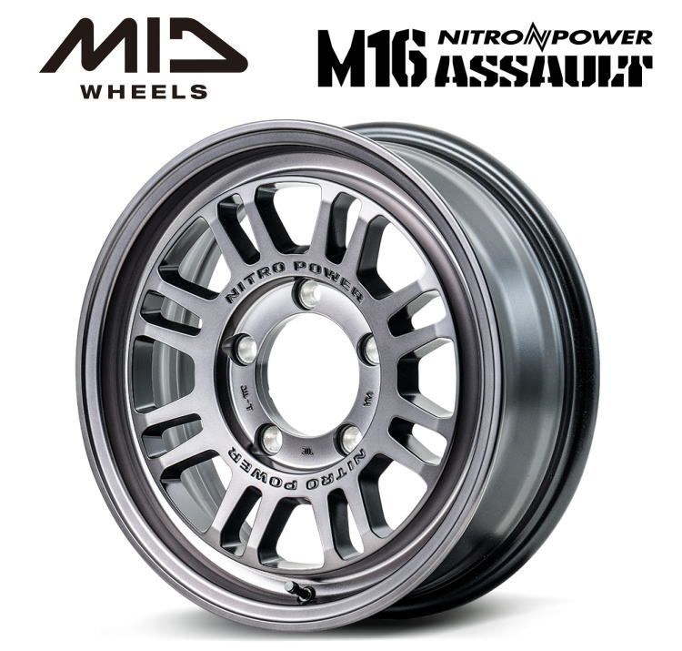 【送料無料・代引き可】【ホイール単品1本】MID NITRO POWER M16ASSAULT M16アサルト 16インチ 5.5J インセット20 5穴 P.C.D. 139.7 スティールクリア ジムニー JB23W JB64W｜レイブロス　店