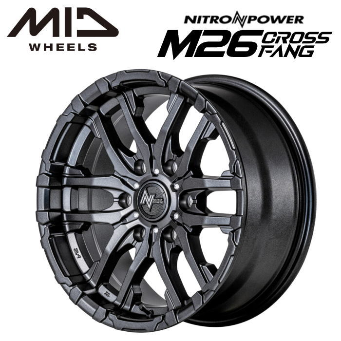 【送料無料・代引き可】【ホイール4本】MID NITRO POWER M26CROSSFANG M26クロスファング 17インチ 8J インセット20 6穴 PCD 139.7 バレルブラック/ドリルド ランドクルーザープラド ハイラックス トライトン