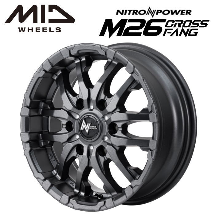【送料無料・代引き可】【ホイール単品1本】MID NITRO POWER M26CROSSFANG M26クロスファング 16インチ 6.5J インセット48 6穴 PCD 139.7 バレルブラック/ドリルド