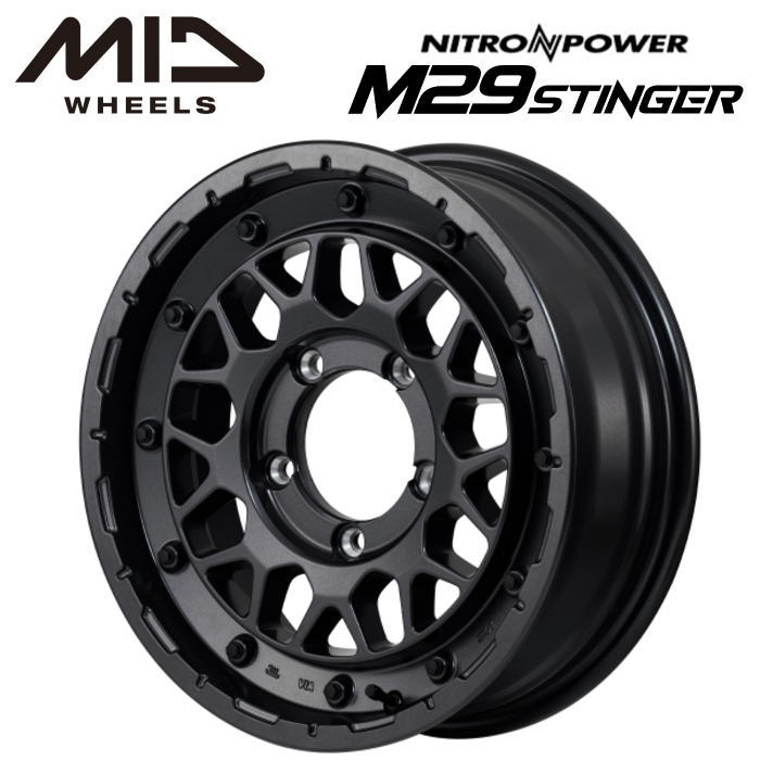 【送料無料・代引き可】【ホイール単品1本】MID NITRO POWER M29STINGER M29スティンガー 16インチ 5.5J インセット20 5穴 PCD 139.7 バレルブラック