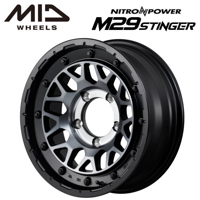 【送料無料・代引き可】【ホイール単品1本】MID NITRO POWER M29STINGER M29スティンガー 16インチ 6J インセット-5 5穴 PCD 139.7 セミグロスブラッククリア|レイブロス 店