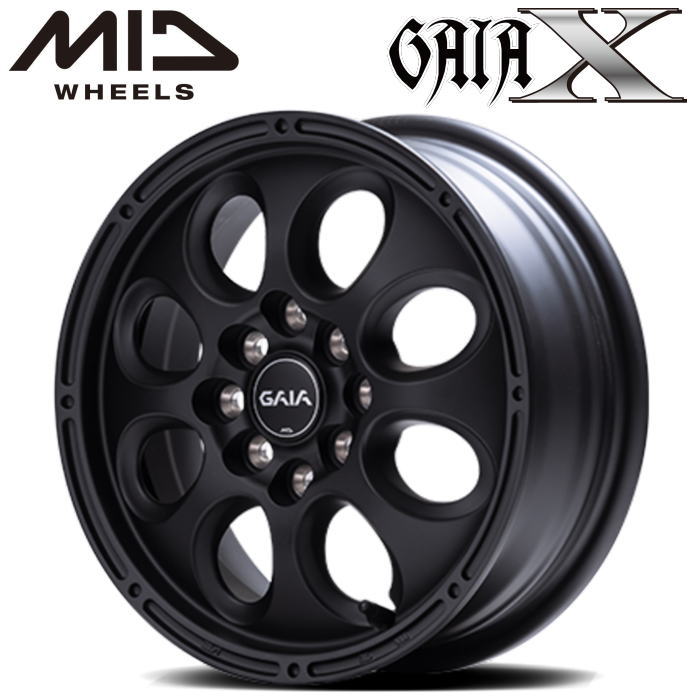 【送料無料・代引き可】【ホイール4本セット】MID GAIA X ガイアクロス 14インチ 5J インセット42 8穴 P.C.D.100＆114.3 フルマットブラック