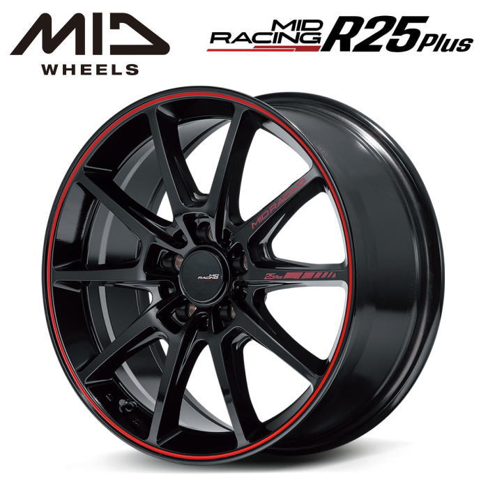 【送料無料・代引き可】【ホイール4本セット】MID MIDRACING R25Plus R25プラス 17インチ 7J インセット48 5穴 P.C.D. 114.3 ブラック/リムレッドライン|レイブロス 店