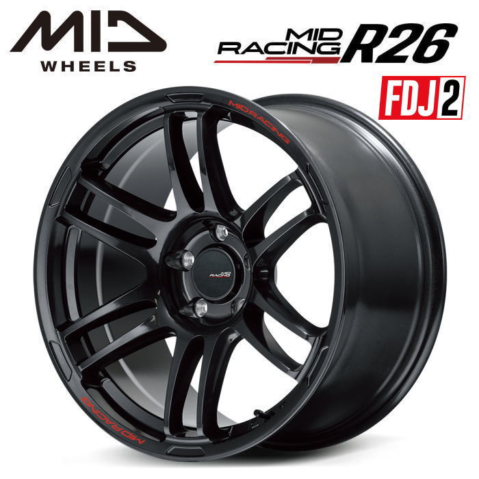 【FDJ2公認ホイール】【送料無料・代引き可】【ホイール4本】マルカサービス MID MIDRACING R26 18インチ 9.5J インセット12 5穴 P.C.D.114.3 クリスタルブラック|レイブロス 店