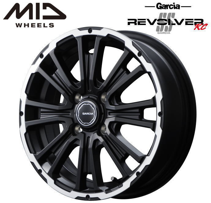 【送料無料・代引き可】【ホイール単品1本】MID　GARCIA SS REVOLVER-KC　14インチ 4.5J インセット45 4穴 PCD 100　セミグロスブラック/リボルバーポリッシュ