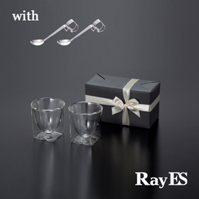 [スプーン付ギフト] RayES/レイエス ダブルウォールグラス RDS-004 200ml with　SS-02 ２本 [２個入り・ラッピング] 【スプーン】【マドラー】【ギフト】【プレゼント】【結婚祝い】【誕生日】【引き出物】