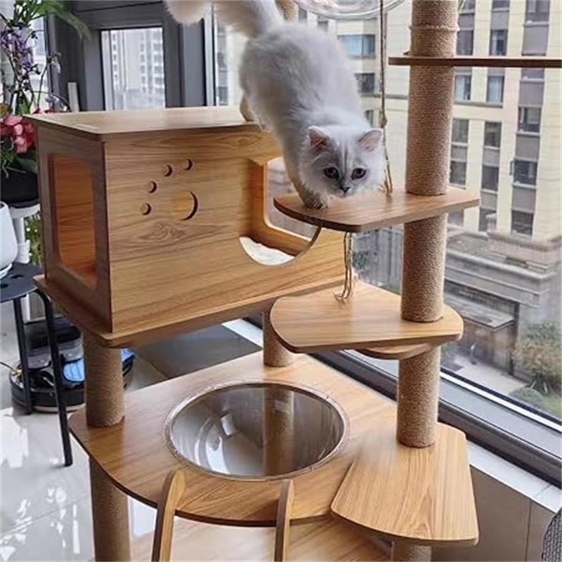 キャットタワー 透明宇宙船 頑丈 据え置き木製 麻紐 爪とぎボール 猫ベッド 大型 木目調 多頭飼い 据え置き型 爪とぎ 猫タワー 爪研ぎ|rayoheistore