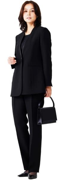 [レジーナポルテ] 喪服 礼服 ブラックフォーマル レディース パンツスーツ 前開き ゆったり 体型カバー 50代 サテン 洗える 冠婚葬祭 (net-032-19号)
