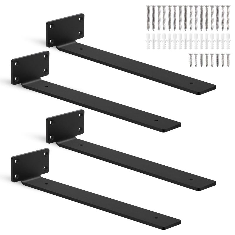 HIMOMO 棚受け金具 4個セット 隠し棚受け 荷重90KG以上 厚さ5mm 長さ30cm 12インチ 高耐荷重 棚受け金具 見えない 厚みもあり頑丈でした 棚の補強 棚支え キッチン、リビング、玄関 、店舗、屋内