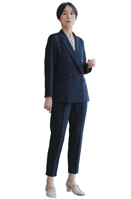 [MORE AUNI] パンツスーツ レディース セットアップ フォーマル 卒業式 入学式 セレモニー スーツ パンツ ビジネス オフィス ママスーツ 母親 おしゃれ 参観日 124601 (NVY M)