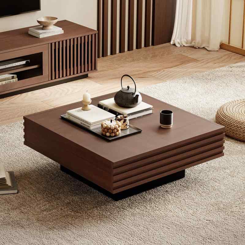 WAMPATローテーブル センターテーブル 正方形 木制 コーヒーテーブル ちゃぶ台 座卓 リビング用 幅80×奥行80cm×高さ32cm ブラウン