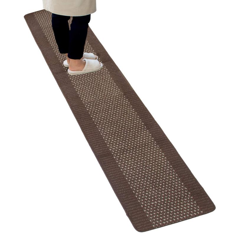 オカ(OKA) 優踏生洗いやすい キッチンマット 約45cm×252cm ブラウン (洗える 軽量 滑り止め クッション)