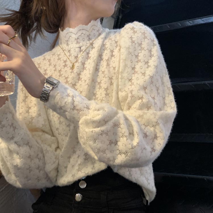 起毛素材 長袖 ブラウス レース トップス もこもこ素材 ハイネック ブラウス シースル レース ブラウス レディース 結婚式 お呼ばれ セクシー フリルブラウス 立ち襟 レース インナー プルオーバー 長袖 ブラウス パーティー 送料無料 Loeschenart Com