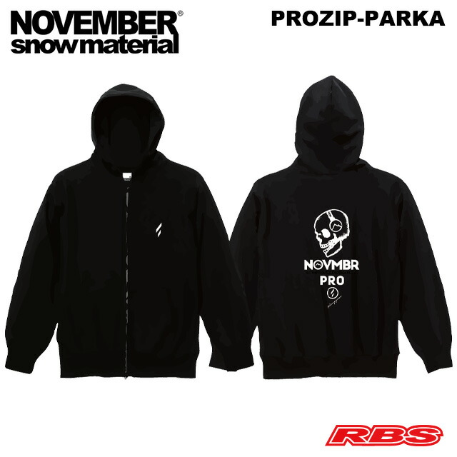 NOVEMBER 26-27 PROZIP-PARKA プロジップ パーカ カラー ブラック BLACK ヘビィーウエイト 【ノベンバー スノーボード】【フーデットジップパーカー厚手 裏起毛】【新品未開封 日本正規品】|プロショップ RBS