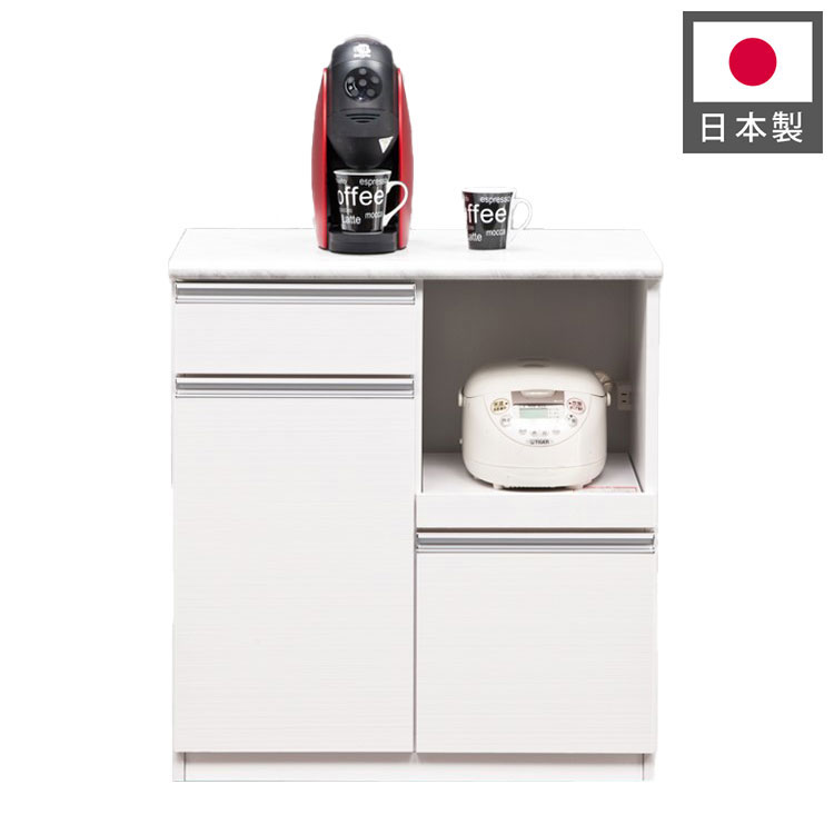 キッチンカウンター 80 間仕切り スライドタイプ 石目調天板 完成品 幅80cm 木目 コンセント付き キッチン 収納 ナチュラル 食器棚 テーブル レンジ台 レンジラック 食器棚(代引不可)【送料無料】｜リコメン堂