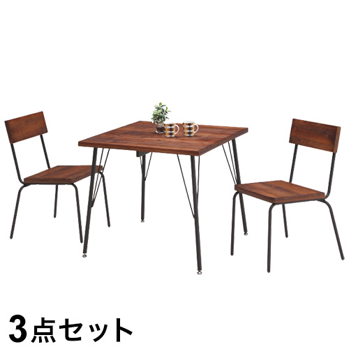 ダイニング 3点セット パイン材 スチール ダイニングチェア 2脚 ダイニングテーブル 天然木 おしゃれ 北欧 アンティーク調 木製 木目 新生活 一人暮らし 2人用 2人掛け(代引不可)【送料無料】|リコメン堂