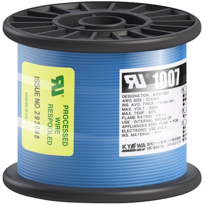 KYОWA UL耐熱ビニル絶縁電線 UL1007 AWG22 100M 青 UL1007AWG22100MBL 電子機器 電設配線部品 電線(代引不可)【ポイント10倍】｜リコメン堂