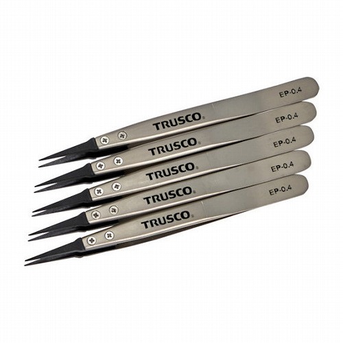 TRUSCO マトメ買イ ESDチップピンセット 先細型 先端幅0.4mm 5本入リ TRUSCO EP0.4M5 手作業工具 プライヤー ニッパ ピンセット ピンセット(代引不可)【送料無料】|リコメン堂