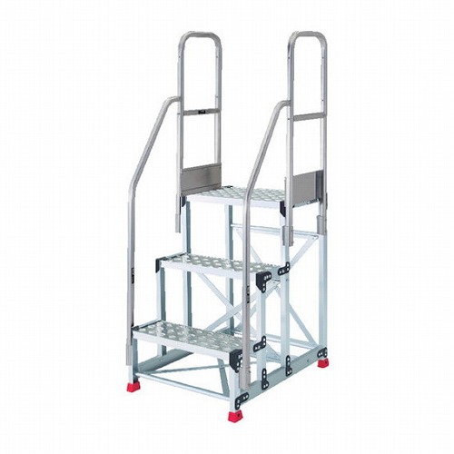 TRUSCO アルミ製作業用踏台 縞板タイプ 3段 高サ0.9m 天板寸法600&times;400 段高300mm 階段両手スリ付キ TRUSCO TSFC369TR300 工事 照明用品 はしご 脚立 作業台(代引不可)【送料無料】｜リコメン堂