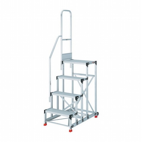 TRUSCO アルミ製作業用踏台 4段 高サ1.0m 天板寸法600&times;400 段高250mm 階段片手スリ付キ TRUSCO TSF4610TK250 工事 照明用品 はしご 脚立 作業台(代引不可)【送料無料】｜リコメン堂