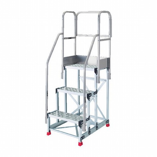 TRUSCO アルミ製作業用踏台 縞板タイプ 3段 高サ0.75m 天板寸法600×400 段高250mm フルセット手スリ付キ TRUSCO TSFC3675TF250 工事 照明用品 はしご 脚立 作業台(代引不可)【送料無料】|リコメン堂