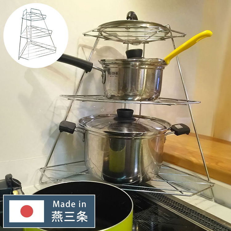 楽天市場】日本製 燕三条 コンロコーナーラック 3段 完成品 鍋