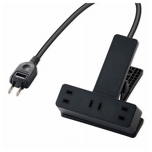 【5個セット】エレコム 延長コード 電源タップ コンセント 2P 3個口 5m クリップタイプ 雷サージ ホコリシャッター付 ブラック T-KF03-2350BKX5(代引不可)【送料無料】