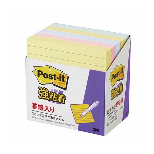 【5個セット】 3M Post-it ポストイット 強粘着ノート 罫線入 パステルカラー混色 3M-630-5SSAPX5(代引不可)【送料無料】｜リコメン堂